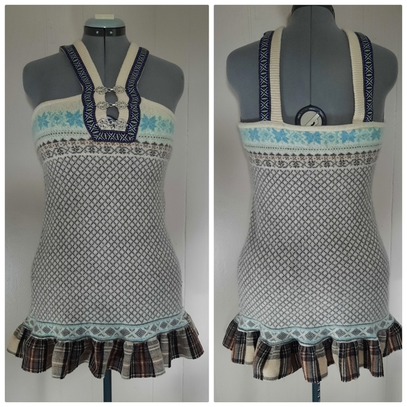 Free People vintage Knit Dress Jumper Milkmaid Sleeveless M